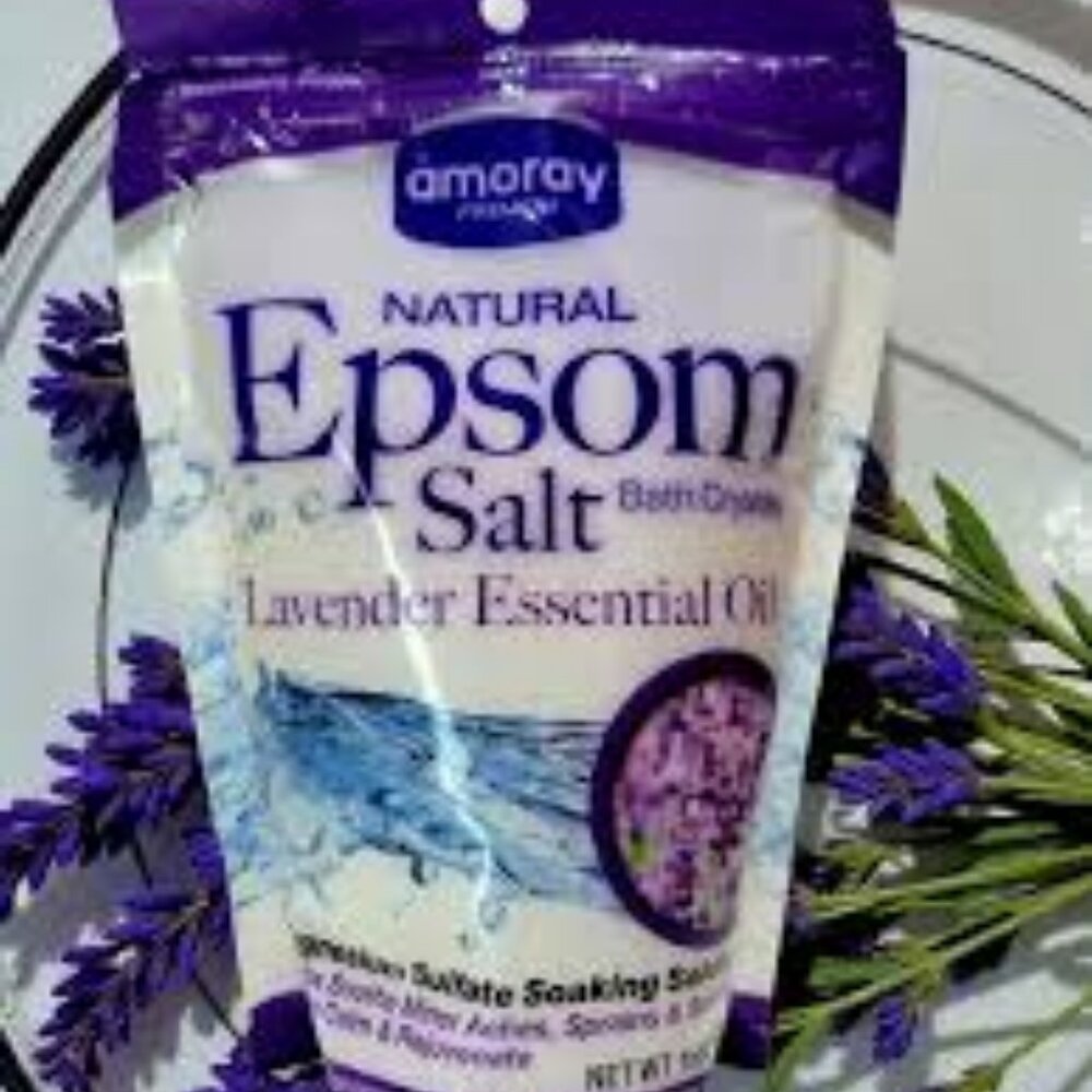 Amoray Premium Natural Epsom Salt Bath Crystals Lavender Essential Oil